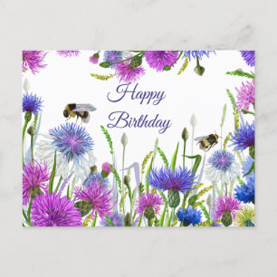 Carte Postale Joyeux Anniversaire violet, Cornouailles Bleues