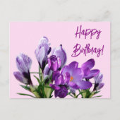Carte Postale Joyeux Anniversaire violet crocus fleurs boho mign (Devant)