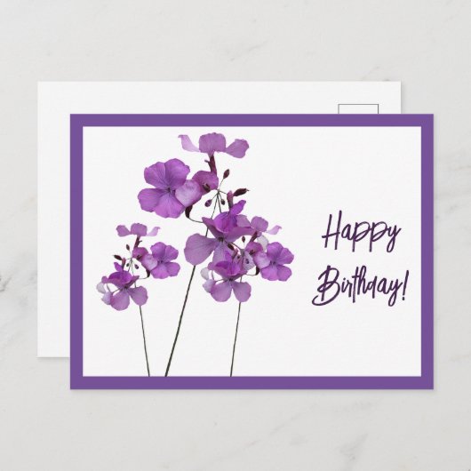 Carte Postale Joyeux Anniversaire violet écossais boho de fleurs (Devant / Derrière)