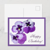 Carte Postale Joyeux Anniversaire violet fleurs boho (Devant / Derrière)