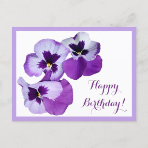 Carte Postale Joyeux Anniversaire violet fleurs boho