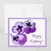 Carte Postale Joyeux Anniversaire violet fleurs boho (Devant / Derrière)