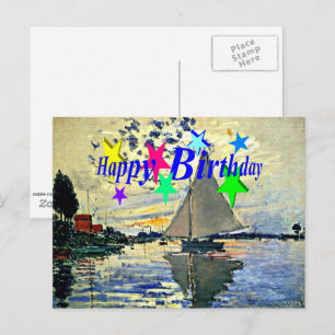 Carte Postale Joyeux Anniversaire, Voilier à le Petit Gennevilli