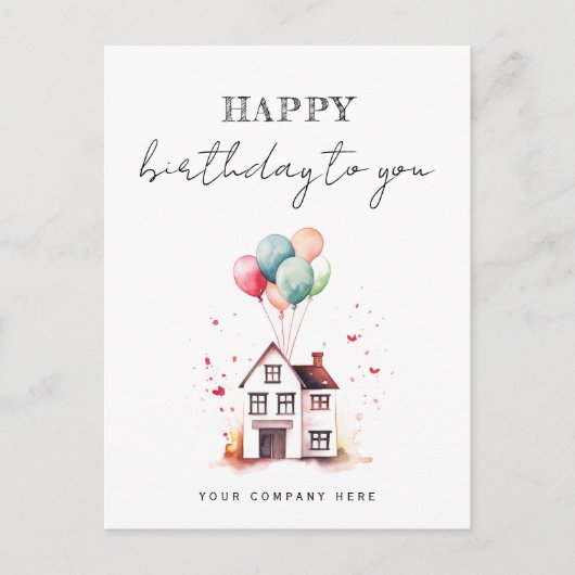 Carte Postale Joyeux Anniversaire Watercolor House Realty (Devant)