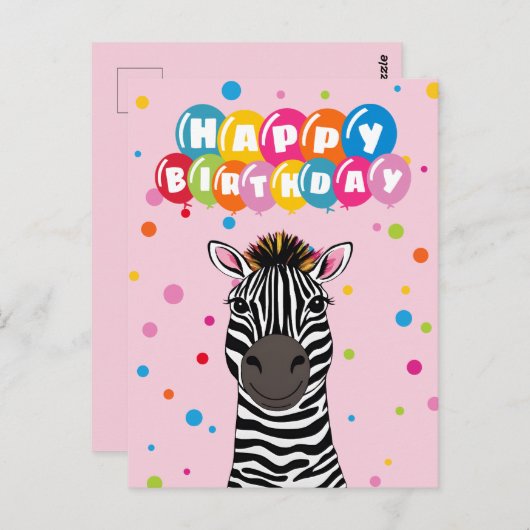 Carte Postale Joyeux anniversaire Zebra (Devant / Derrière)