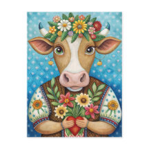 Joyeux art populaire d'anniversaire avec vache car