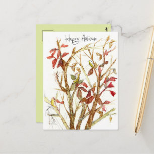 Carte Postale Joyeux Automne Couleurs d'Automne Arbre Oiseaux Br