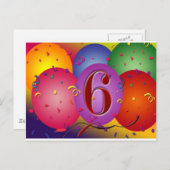 Carte Postale Joyeux Ballons de 6e anniversaire ! (Devant / Derrière)