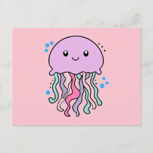 Carte Postale Joyeux bébé méduse souriant avec des bulles.