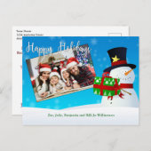 Carte Postale Joyeux bonhomme de neige avec un cadeau Votre phot (Devant / Derrière)