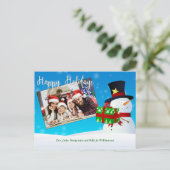 Carte Postale Joyeux bonhomme de neige avec un cadeau Votre phot (Debout devant)