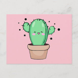 Carte Postale Joyeux cactus bébé souriant dans le vase avec les