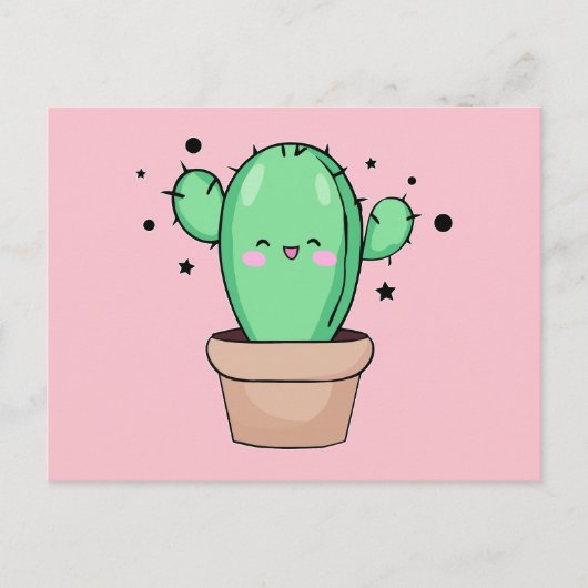 Carte Postale Joyeux cactus bébé souriant dans le vase avec les  (Devant)