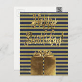 Carte Postale Joyeux cadeau d'anniversaire Bleu Typographie or r (Devant / Derrière)