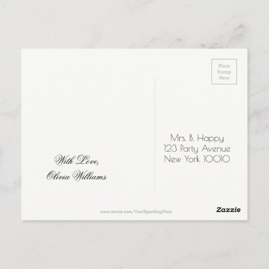 Carte Postale Joyeux cadeau d'anniversaire Bleu Typographie or r (Dos)