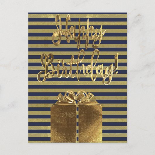 Carte Postale Joyeux cadeau d'anniversaire Bleu Typographie or r (Devant)
