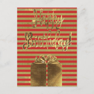 Carte Postale Joyeux cadeau d'anniversaire Red Gold Typographie