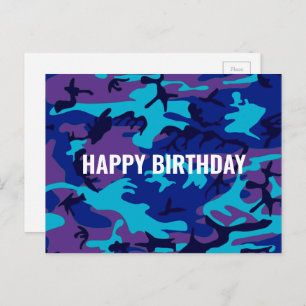 Carte Postale Joyeux Camouflage d'anniversaire bleu foncé et vio