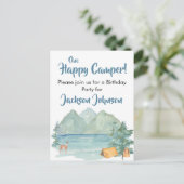 Carte Postale Joyeux Camper Rustic Mountains Aquarelle Anniversa (Debout devant)