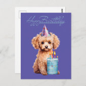 Carte Postale Joyeux caniche d'anniversaire avec Casquette de fê (Devant / Derrière)