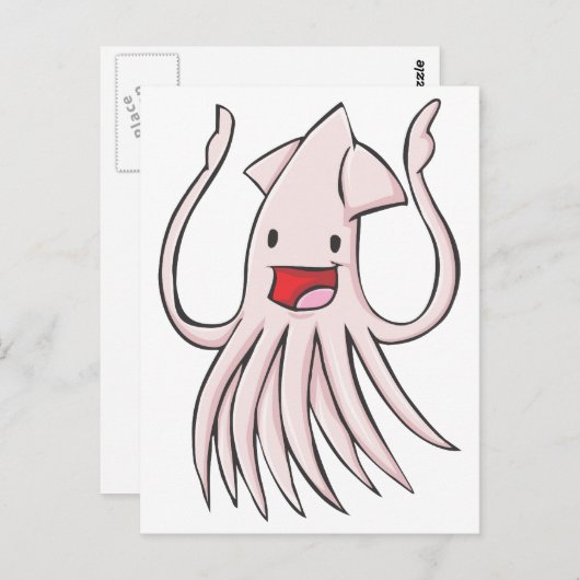 Carte Postale Joyeux caricature de calmar géant (Devant / Derrière)