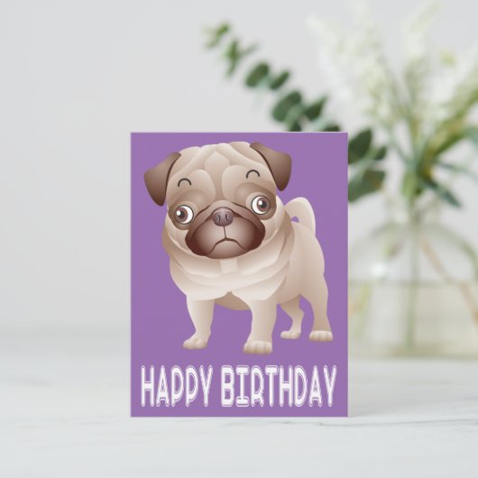 Carte Postale Joyeux Carlin d'anniversaire Chien Chien Chien Vio (Debout devant)