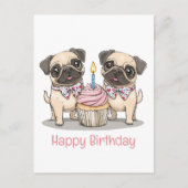 Carte Postale Joyeux Carlin d'anniversaire Chiens Cupcake (Devant)