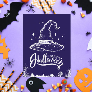 Carte Postale Joyeux Casquette de sorcière Halloween et cimetièr