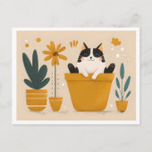Carte Postale Joyeux chat assis dans un pot à fleurs, Scandinave (Devant)