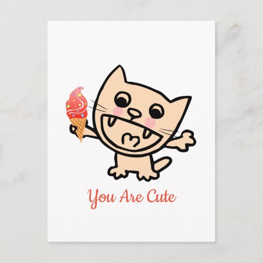Carte Postale Joyeux Chat Avec Crème De Glace (Devant)