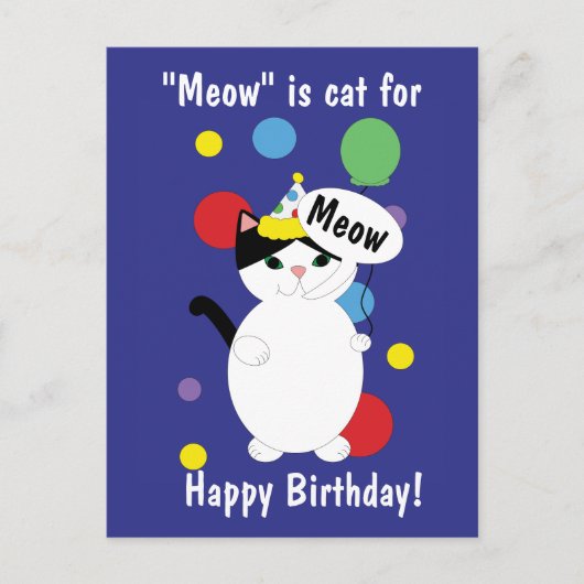 Carte Postale Joyeux Chat d'Anniversaire Colorful Funny Meow Per (Devant)