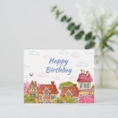 Carte Postale Joyeux Chat d'Anniversaire sur le toit (Debout devant)