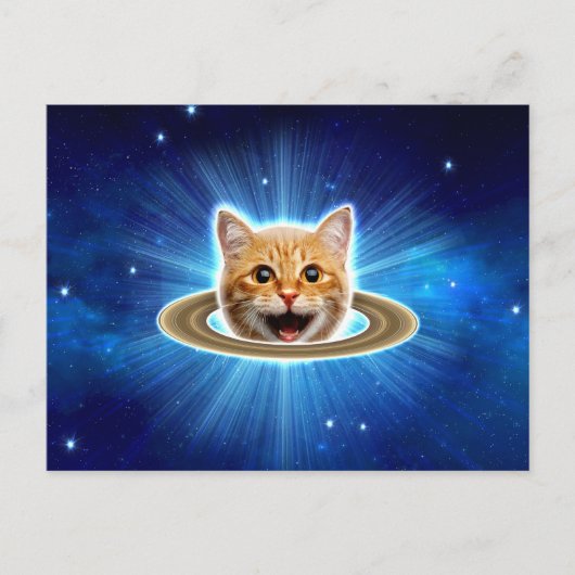 Carte Postale Joyeux chat dans l'espace. (Devant)