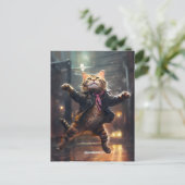 Carte Postale Joyeux Chat Dansant Dans La Pluie (Debout devant)