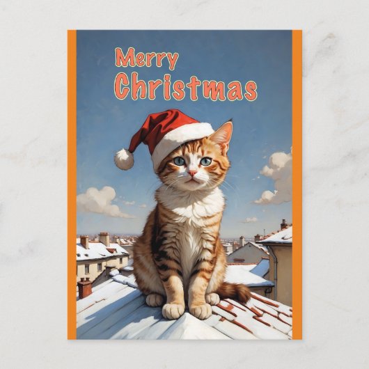 Carte Postale joyeux chat de noël (Devant)
