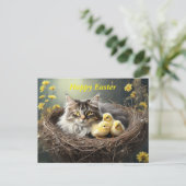 Carte Postale Joyeux Chat de Pâques avec poussins (Debout devant)