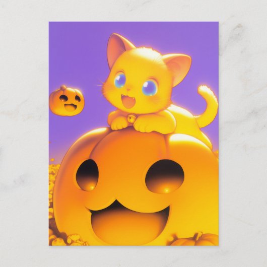 Carte Postale Joyeux chat d'Halloween (Devant)