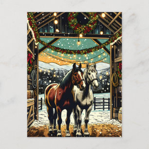Carte Postale Joyeux Chevaux de Cartoon de Noël Personnalisé