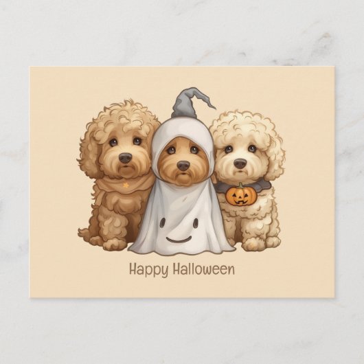 Carte Postale Joyeux chien d'Halloween Goldendoodle (Devant)