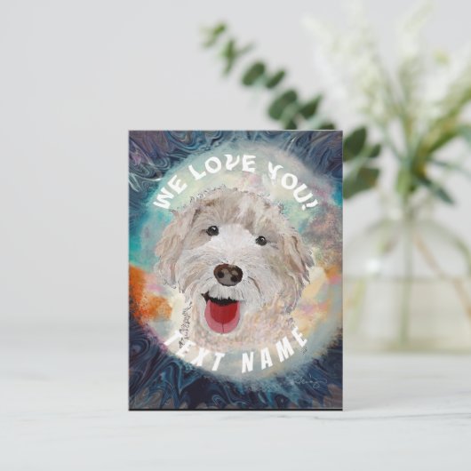 Carte Postale Joyeux chien, Labradoodle souriant (Debout devant)