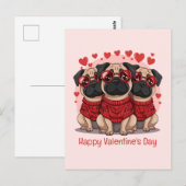 Carte Postale Joyeux Chiens de Carlin de la Saint Valentin (Devant / Derrière)