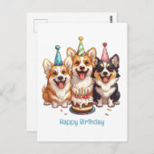 Carte Postale Joyeux Chiens de Corgi d'anniversaire (Devant / Derrière)