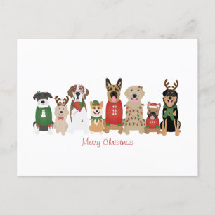 Carte Postale Joyeux Chiens de Noël Rouge Vert