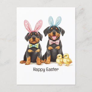 Carte Postale Joyeux Chiens de Pâques Rottweiler Des Oreilles Bu