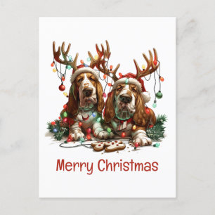 Carte Postale Joyeux Chiens de poche Basset de Noël