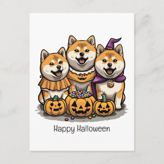 Carte Postale Joyeux Chiens d'Halloween Shiba Inu (Devant)
