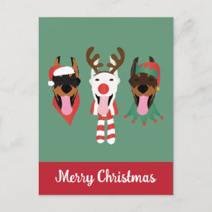 Carte Postale Joyeux Chiens Dobermann de Noël