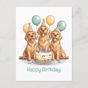 Carte Postale Joyeux Chiens d'or d'excursion d'anniversaire
