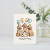Carte Postale Joyeux Chiens Goldendoodle Anniversaire (Debout devant)
