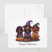 Carte Postale Joyeux Chiens sorciers Halloween Dachshund (Devant / Derrière)